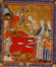 Plague of Blood, Golden Haggadah, c. 1320 Spain